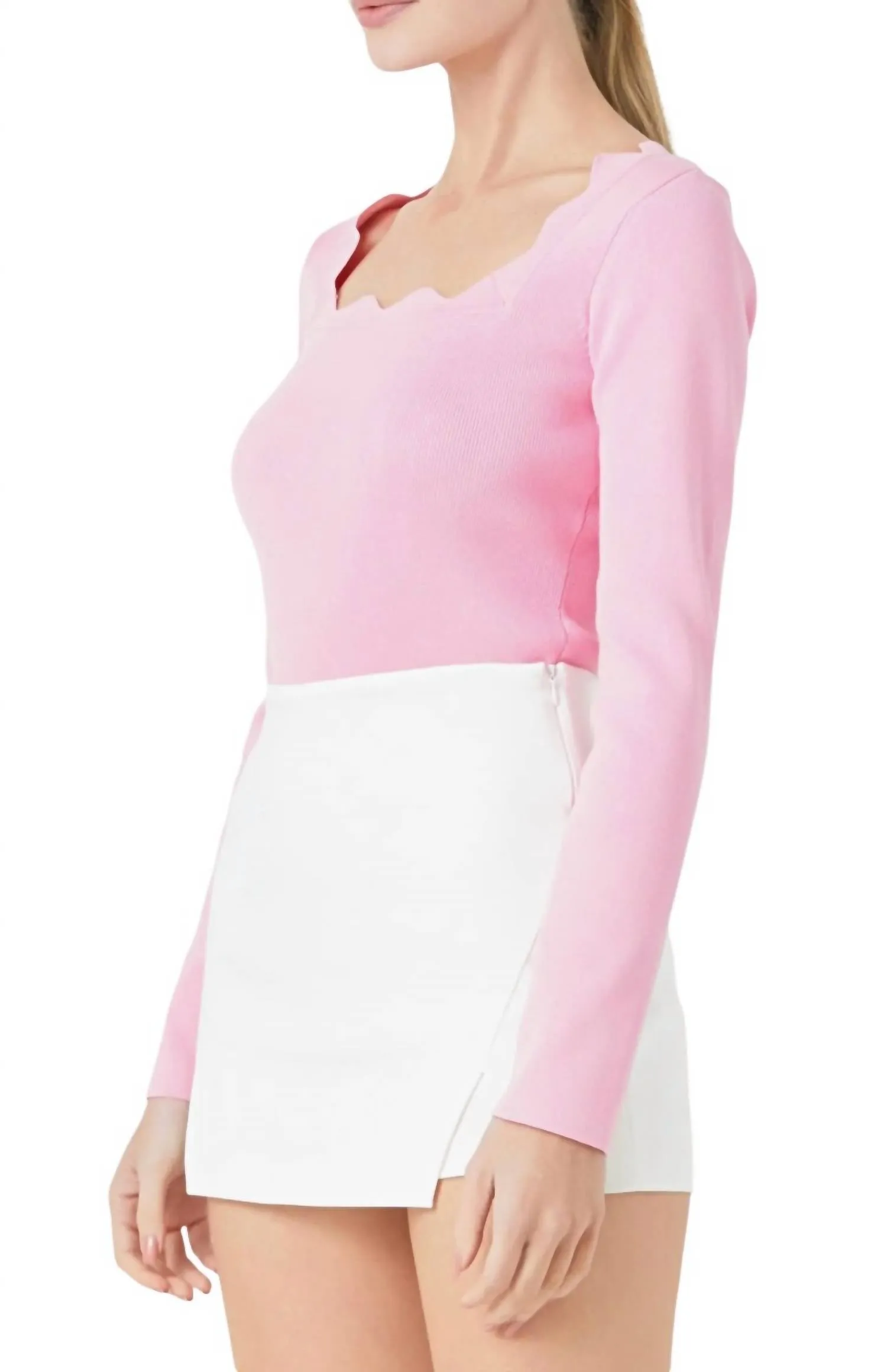 2.7 August Apparel - Scallop Square Neck Sweater