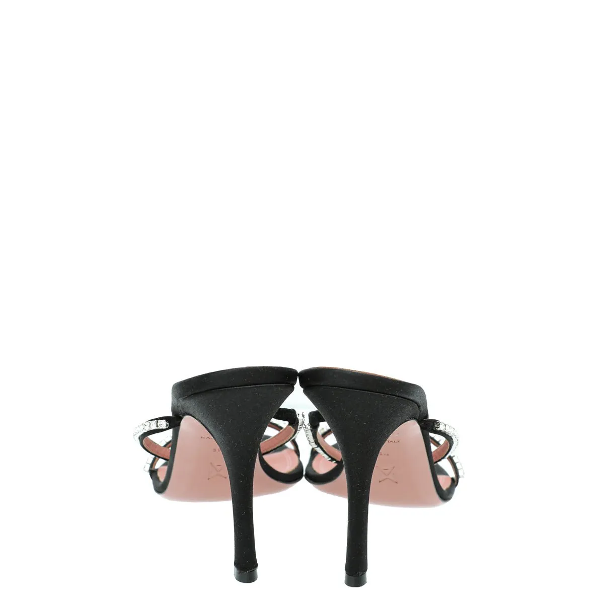 Amina Muaddi Black Satin Gilda Sandals 39.5