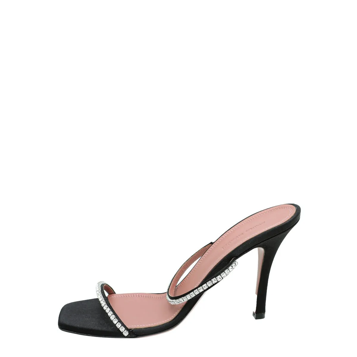Amina Muaddi Black Satin Gilda Sandals 39.5