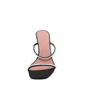 Amina Muaddi Black Satin Gilda Sandals 39.5