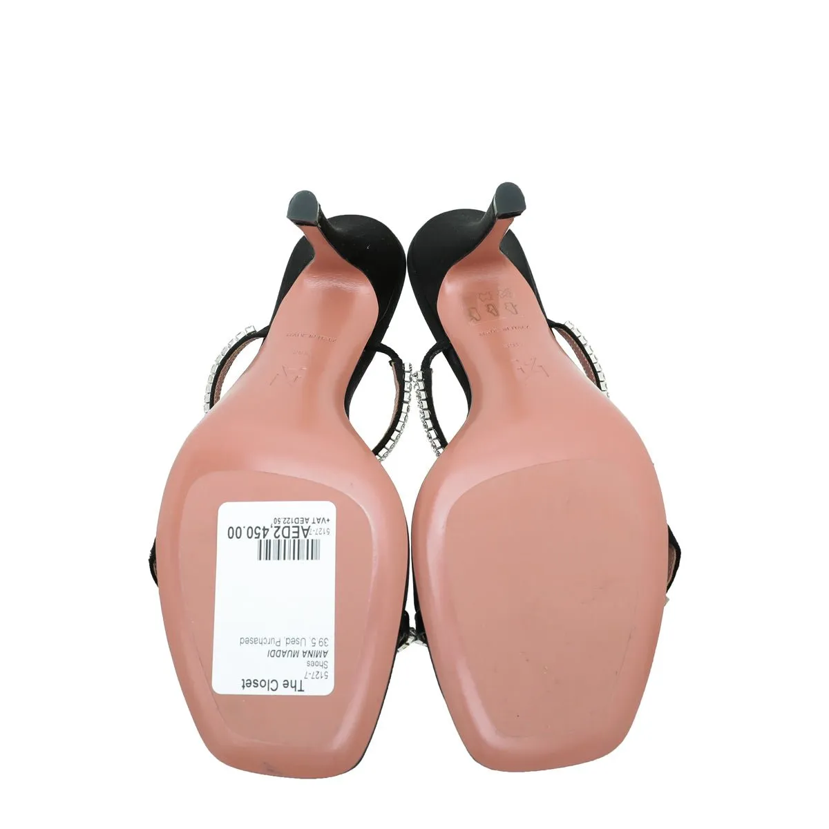 Amina Muaddi Black Satin Gilda Sandals 39.5