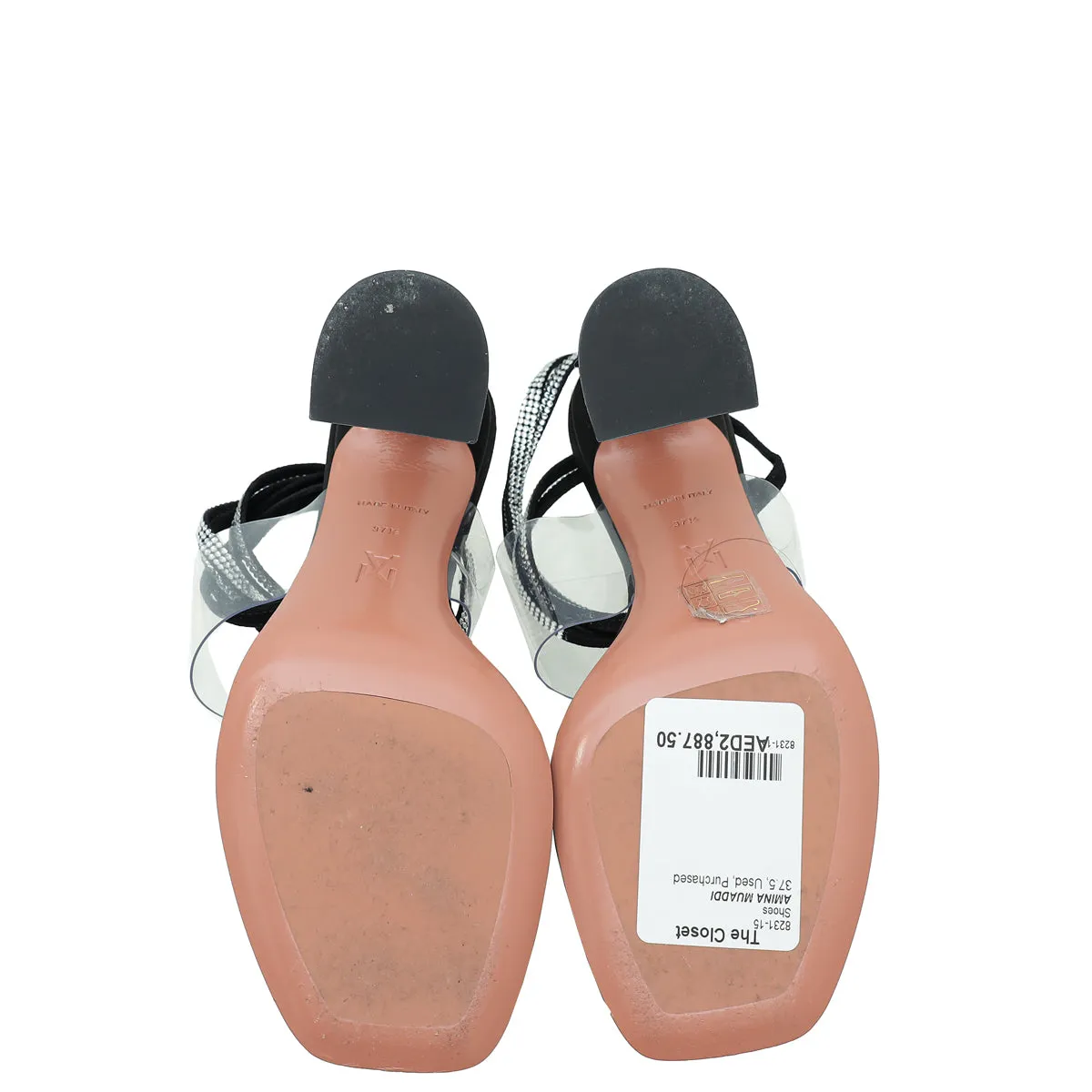 Amina Muaddi Black Zula Crystal Ankle Wrap Sandal 37.5