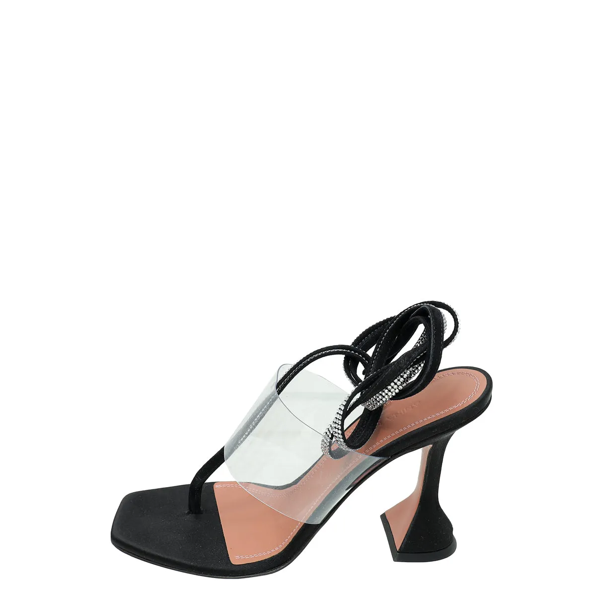 Amina Muaddi Black Zula Crystal Ankle Wrap Sandal 37.5