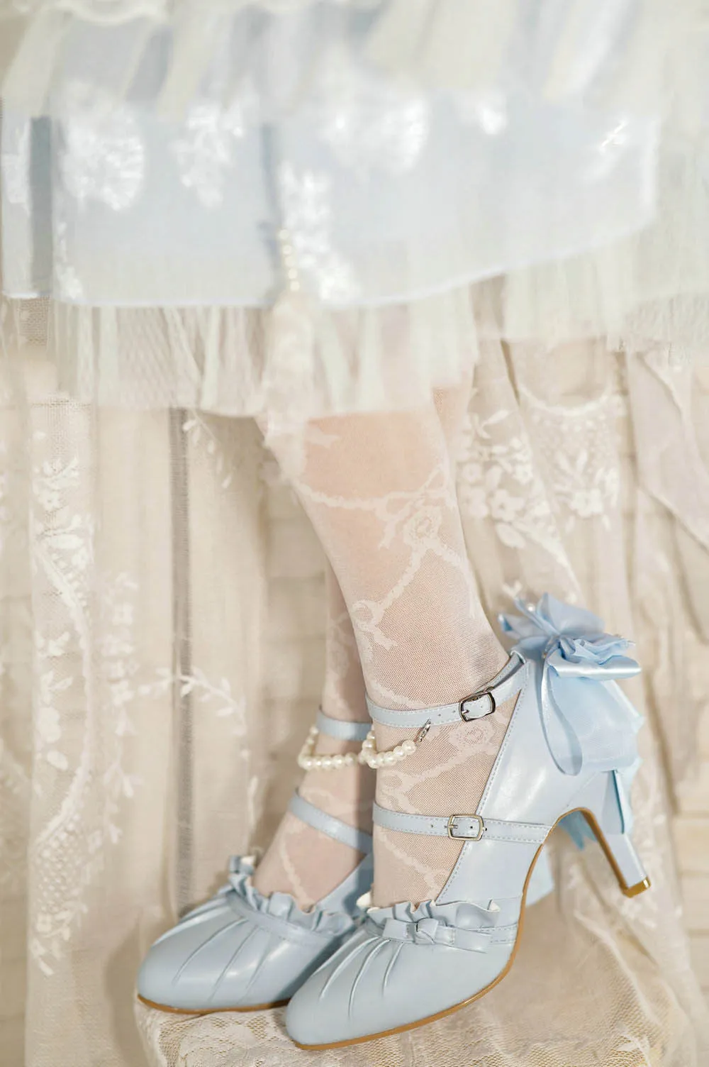 Apricot/White/Pink/Blue Mermaid Princess Bow Lolita High Heels