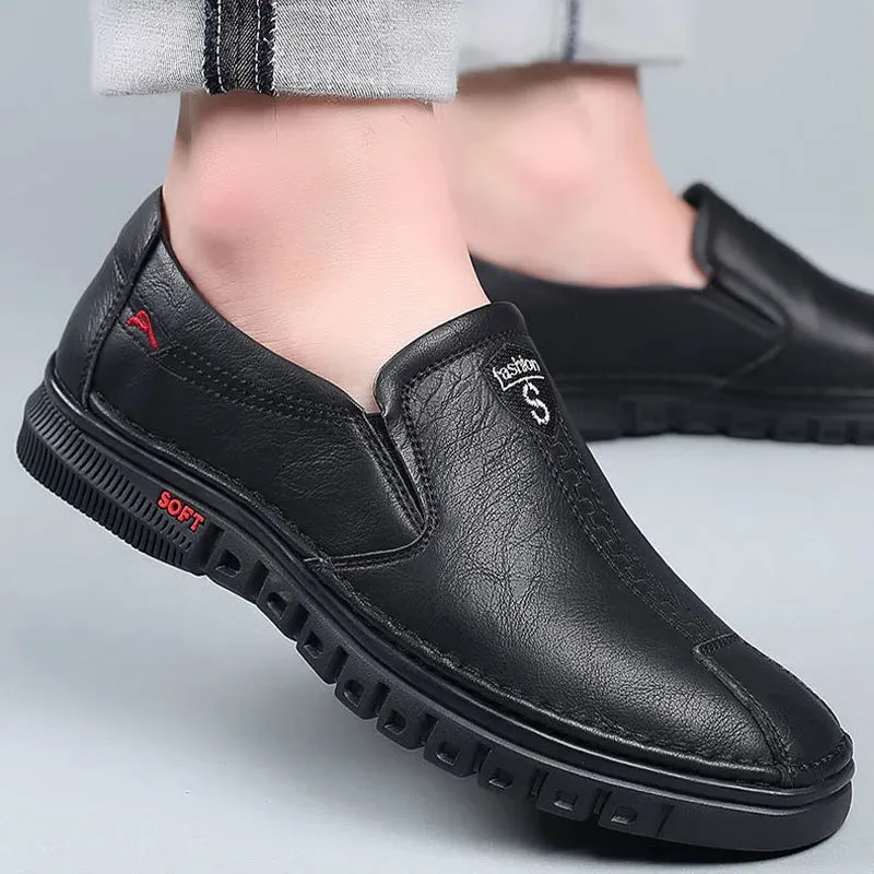 Autumn New Leather Shoes for Men - Lightweight Slip-on Soft Sole Driving Shoes, Leather Daily Commuter Casual Loafers Zapatos