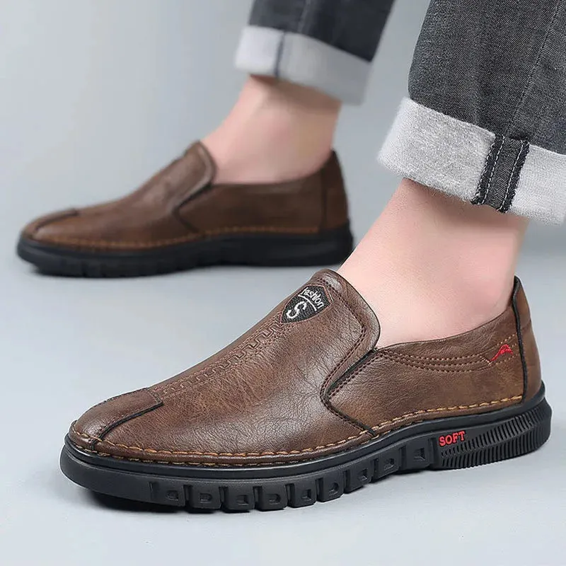 Autumn New Leather Shoes for Men - Lightweight Slip-on Soft Sole Driving Shoes, Leather Daily Commuter Casual Loafers Zapatos