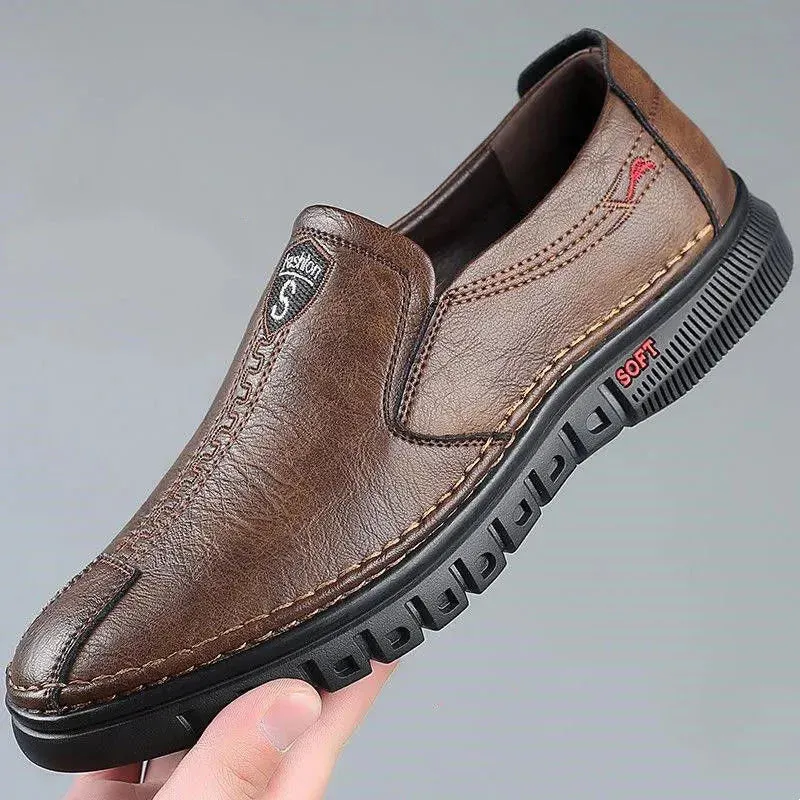 Autumn New Leather Shoes for Men - Lightweight Slip-on Soft Sole Driving Shoes, Leather Daily Commuter Casual Loafers Zapatos