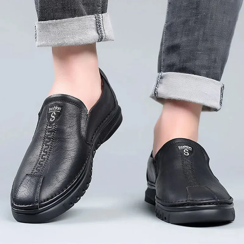 Autumn New Leather Shoes for Men - Lightweight Slip-on Soft Sole Driving Shoes, Leather Daily Commuter Casual Loafers Zapatos