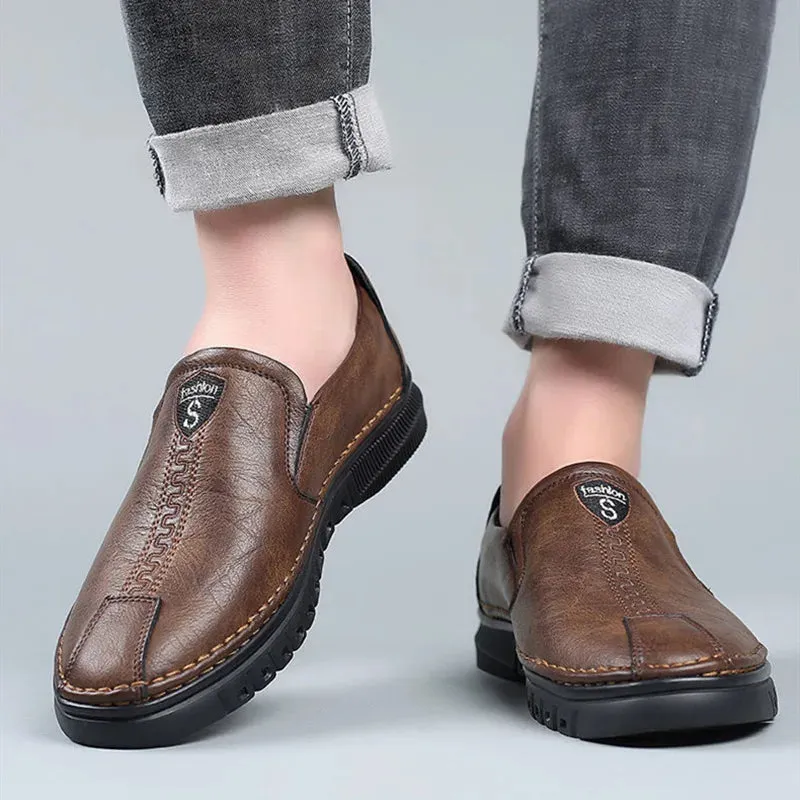 Autumn New Leather Shoes for Men - Lightweight Slip-on Soft Sole Driving Shoes, Leather Daily Commuter Casual Loafers Zapatos