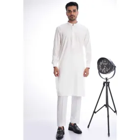 Basic Ivory IronEz Fabric White Kurta and Drawstring Trousers AI-EID-0007