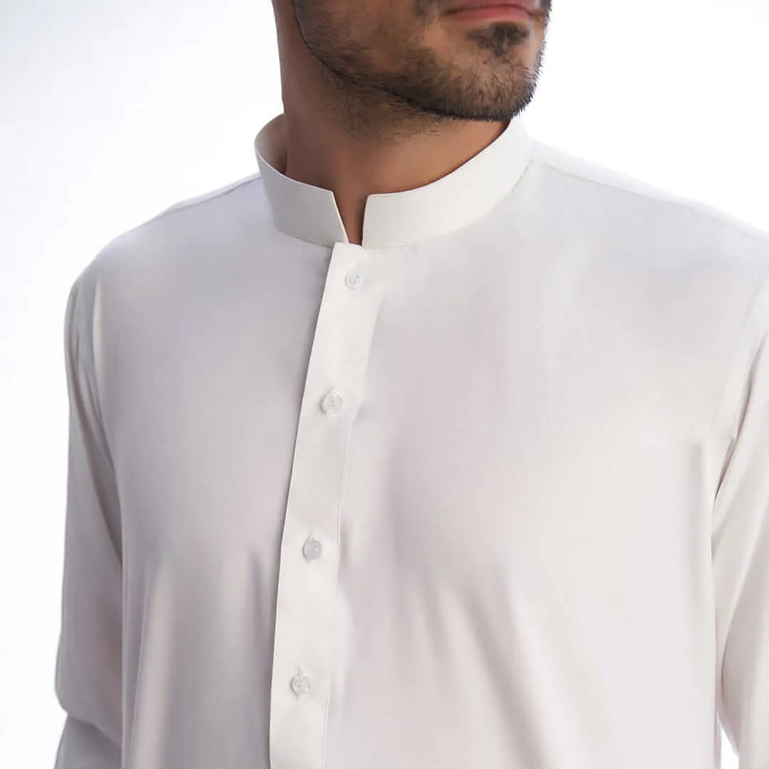 Basic Ivory IronEz Fabric White Kurta and Drawstring Trousers AI-EID-0007