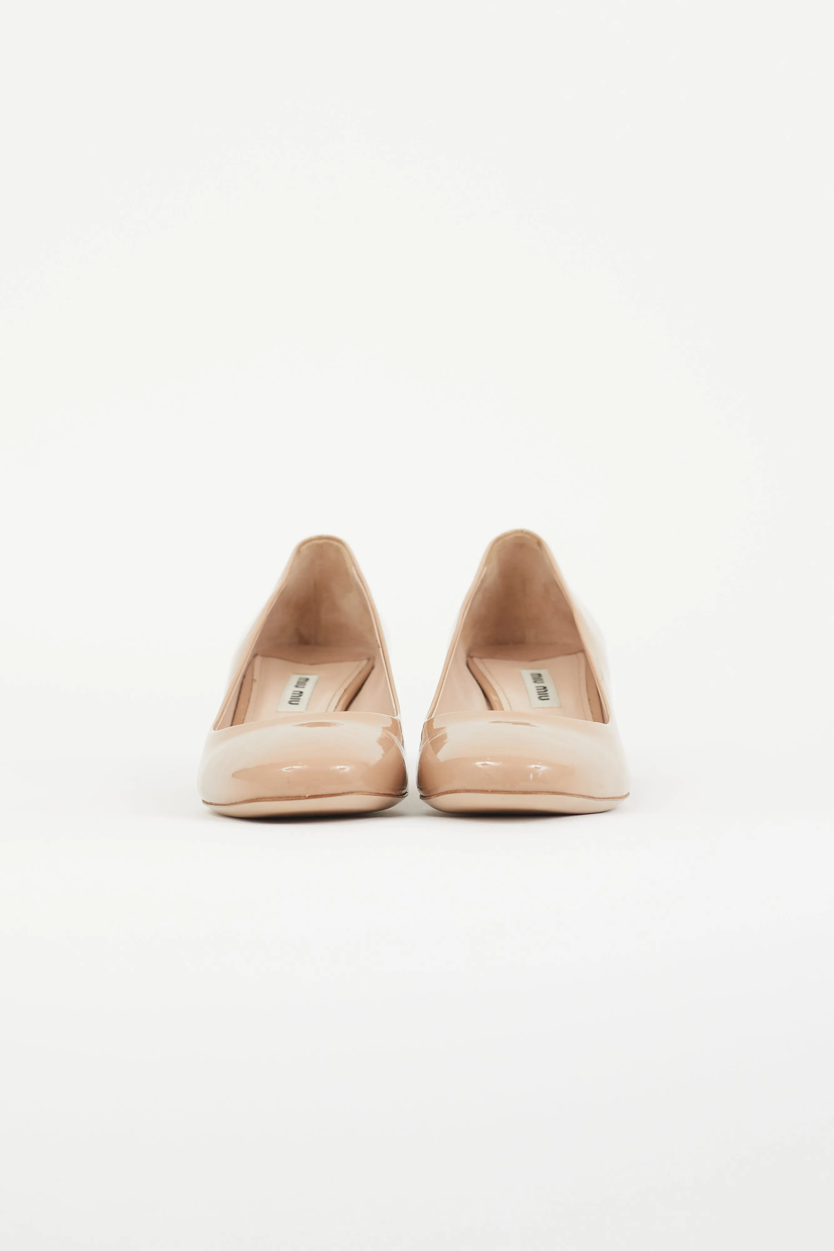 Beige Patent Crystal Block Heel