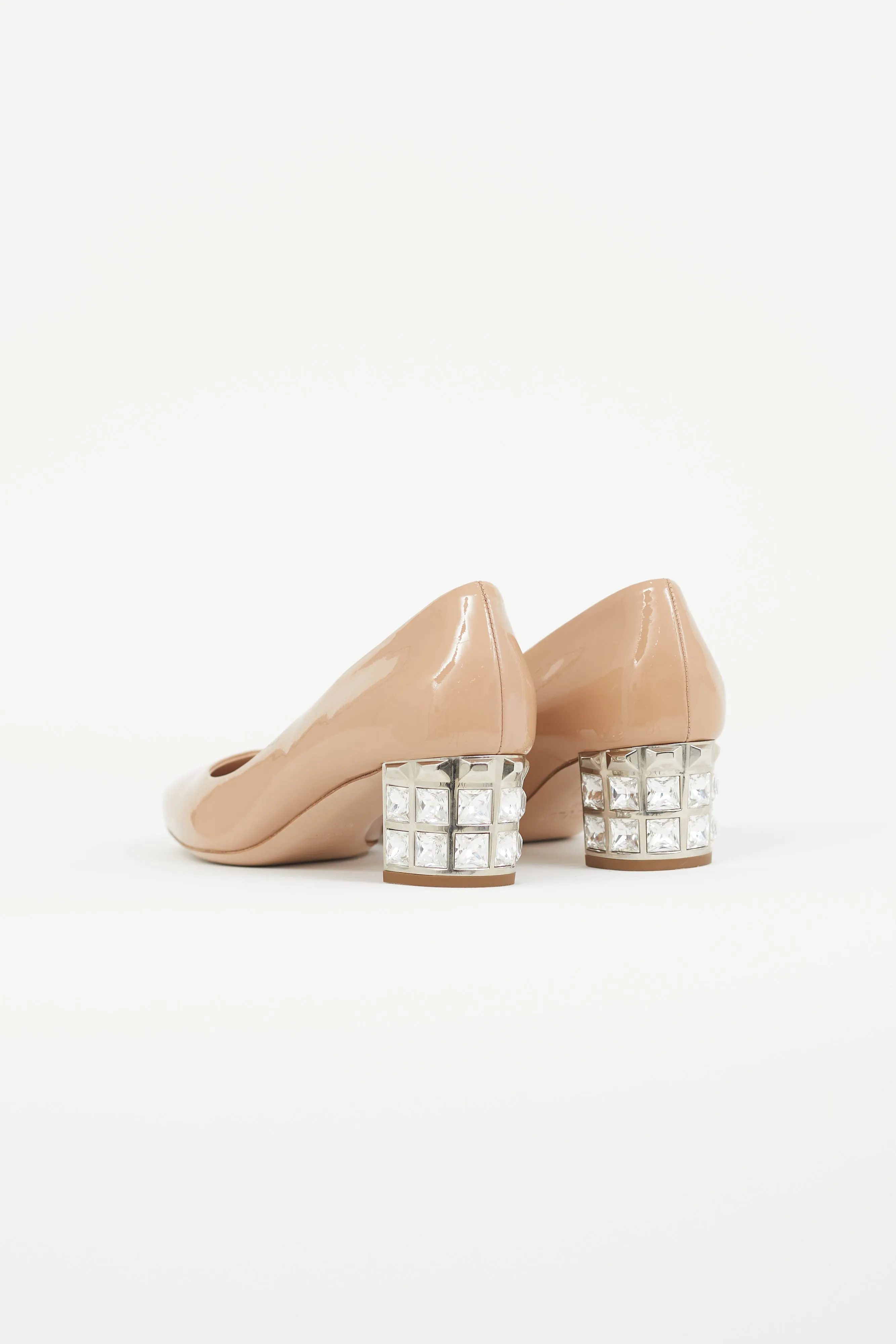 Beige Patent Crystal Block Heel