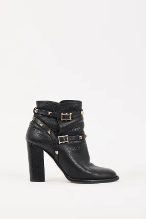 Black & Gold Leather Rockstud Boots