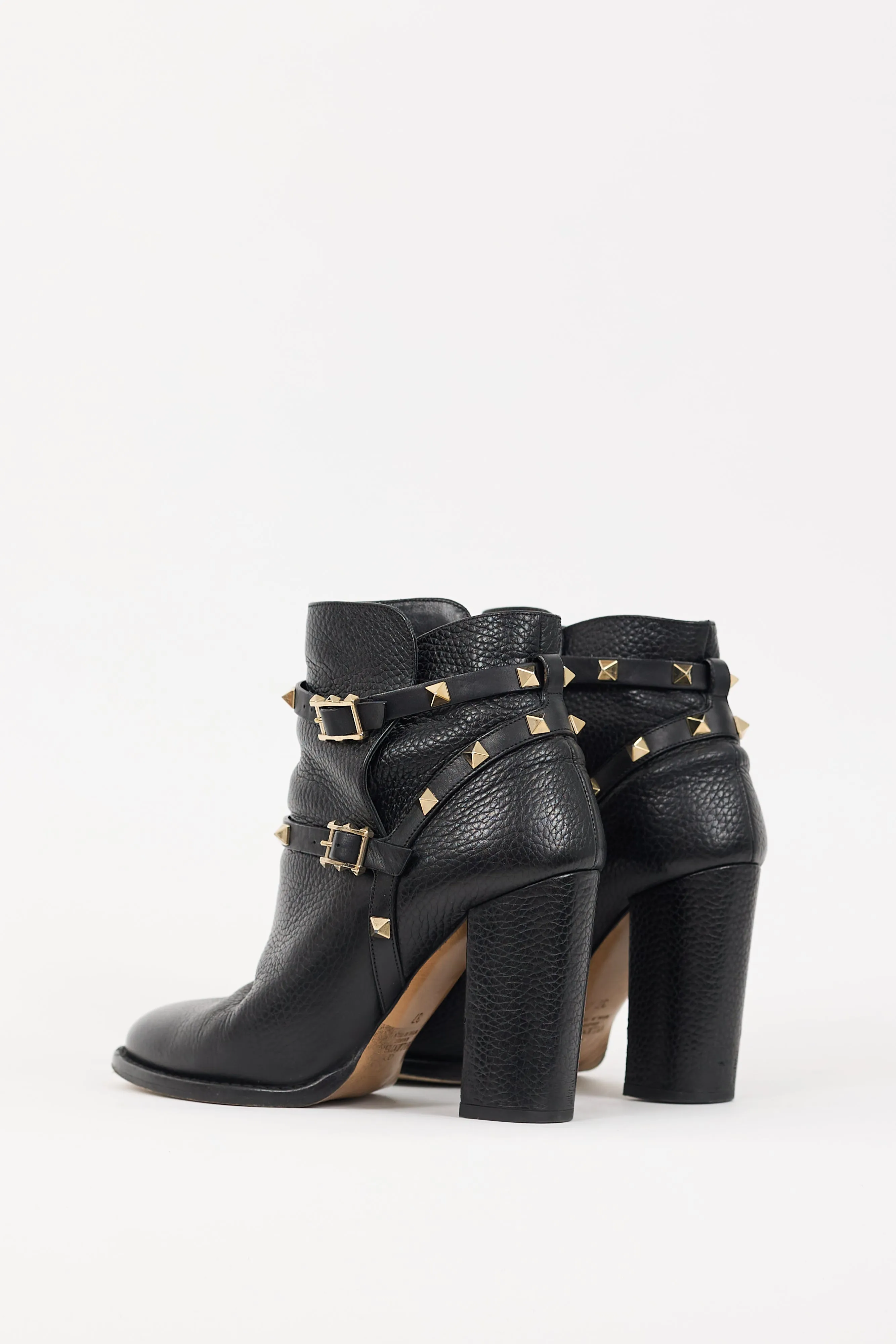 Black & Gold Leather Rockstud Boots