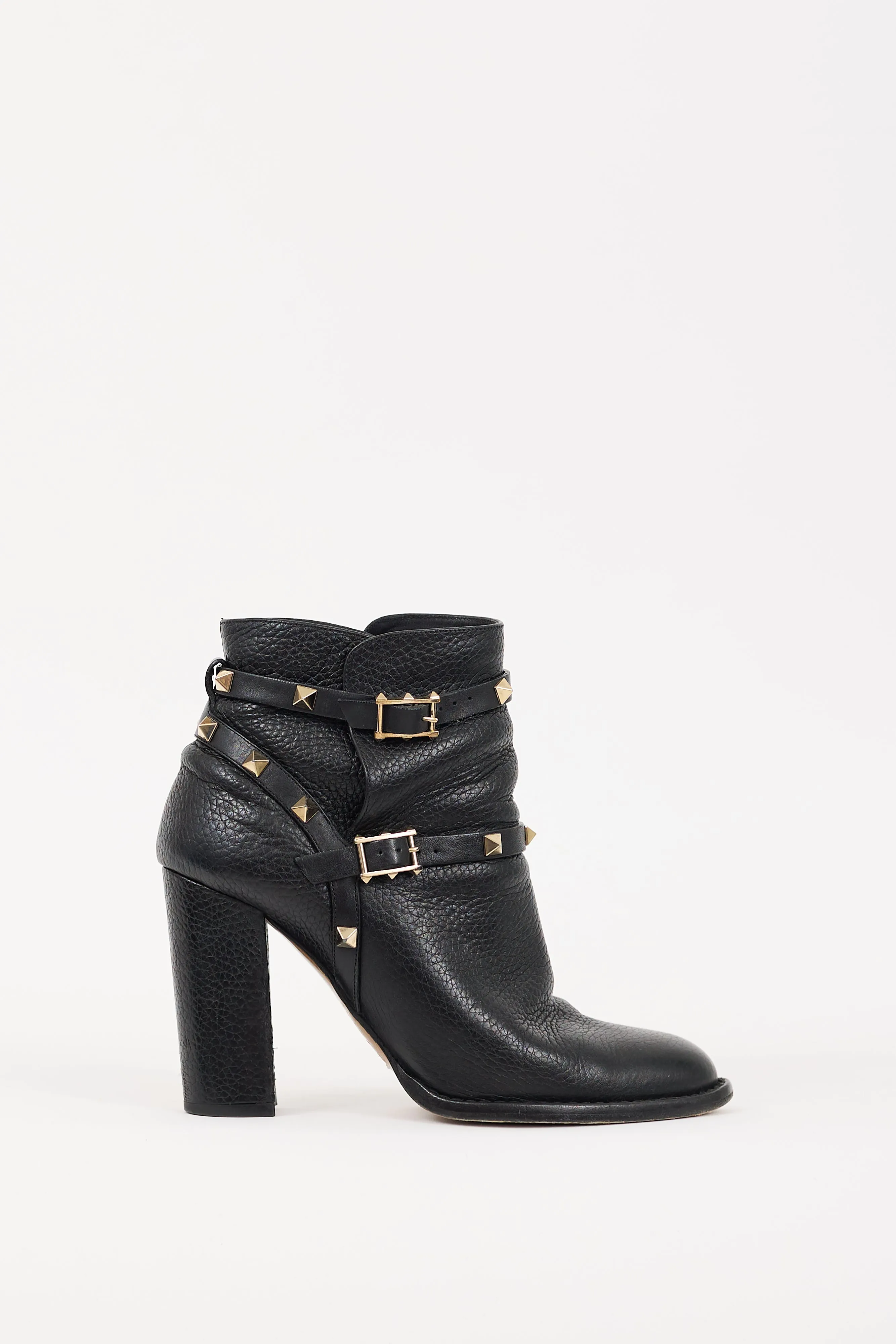 Black & Gold Leather Rockstud Boots