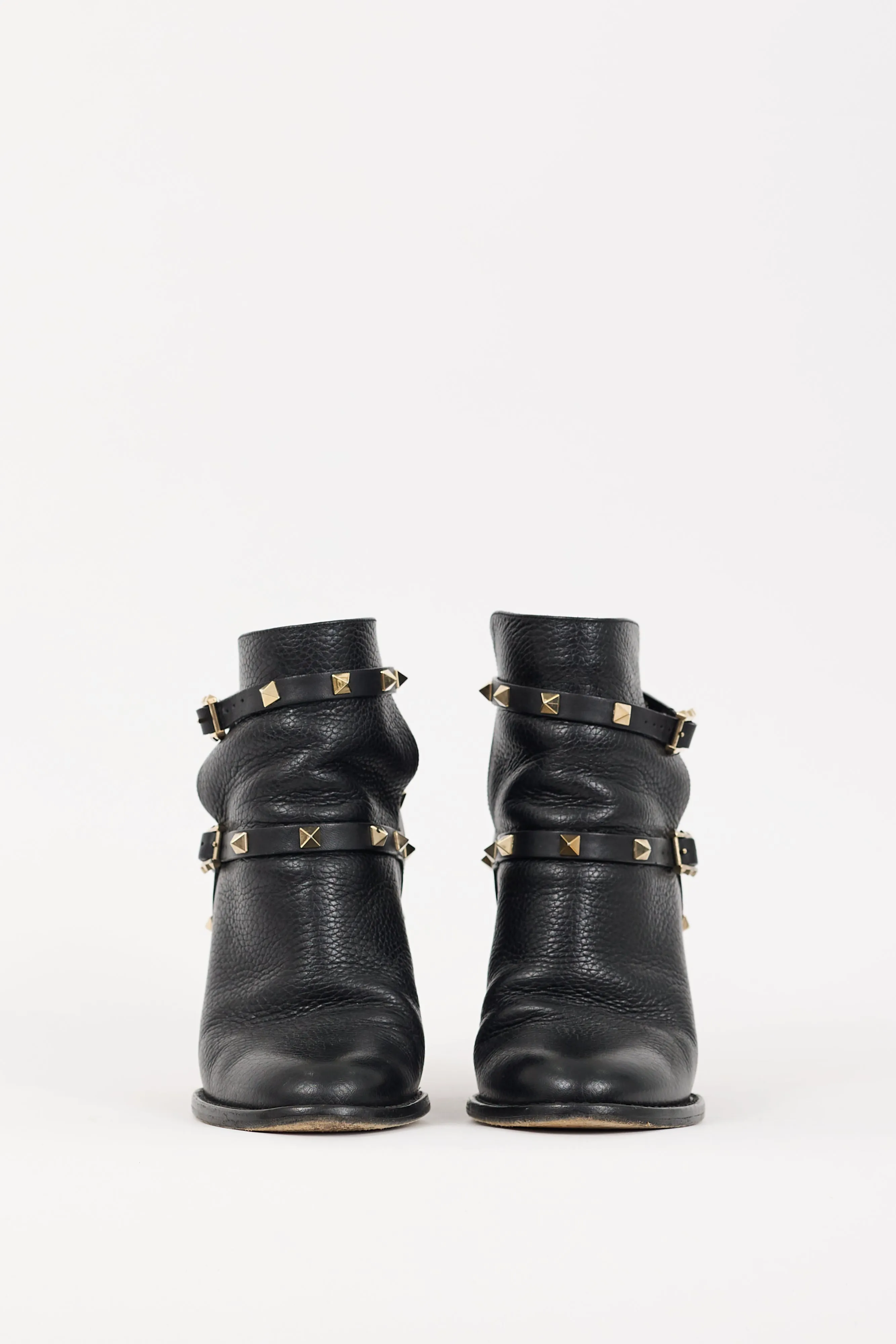 Black & Gold Leather Rockstud Boots