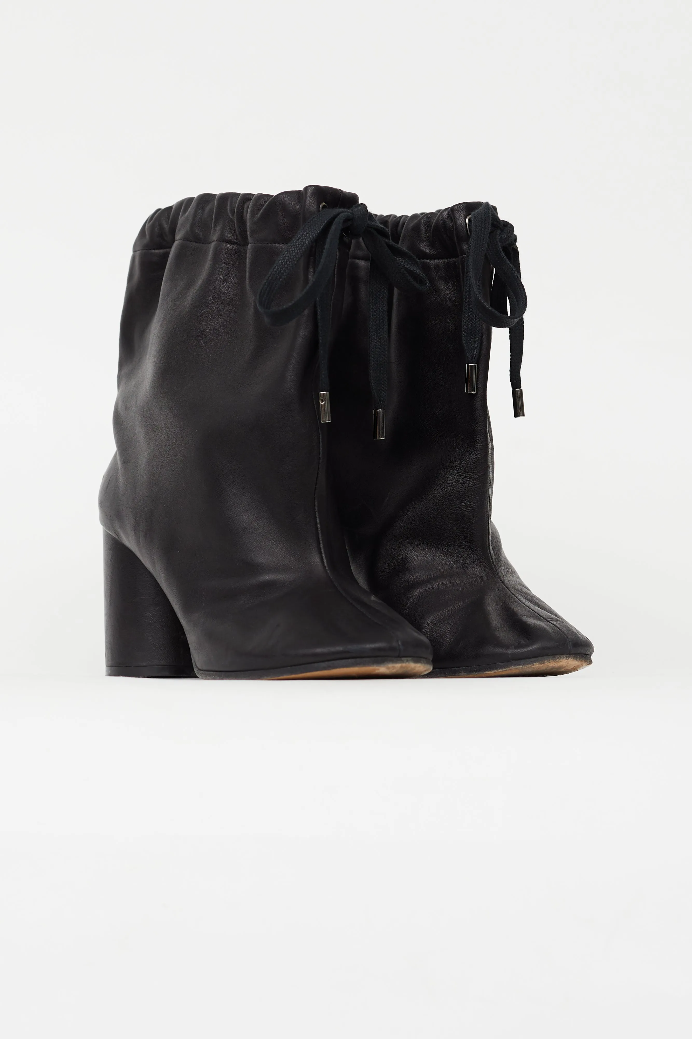 Black Leather Drawstring Boot