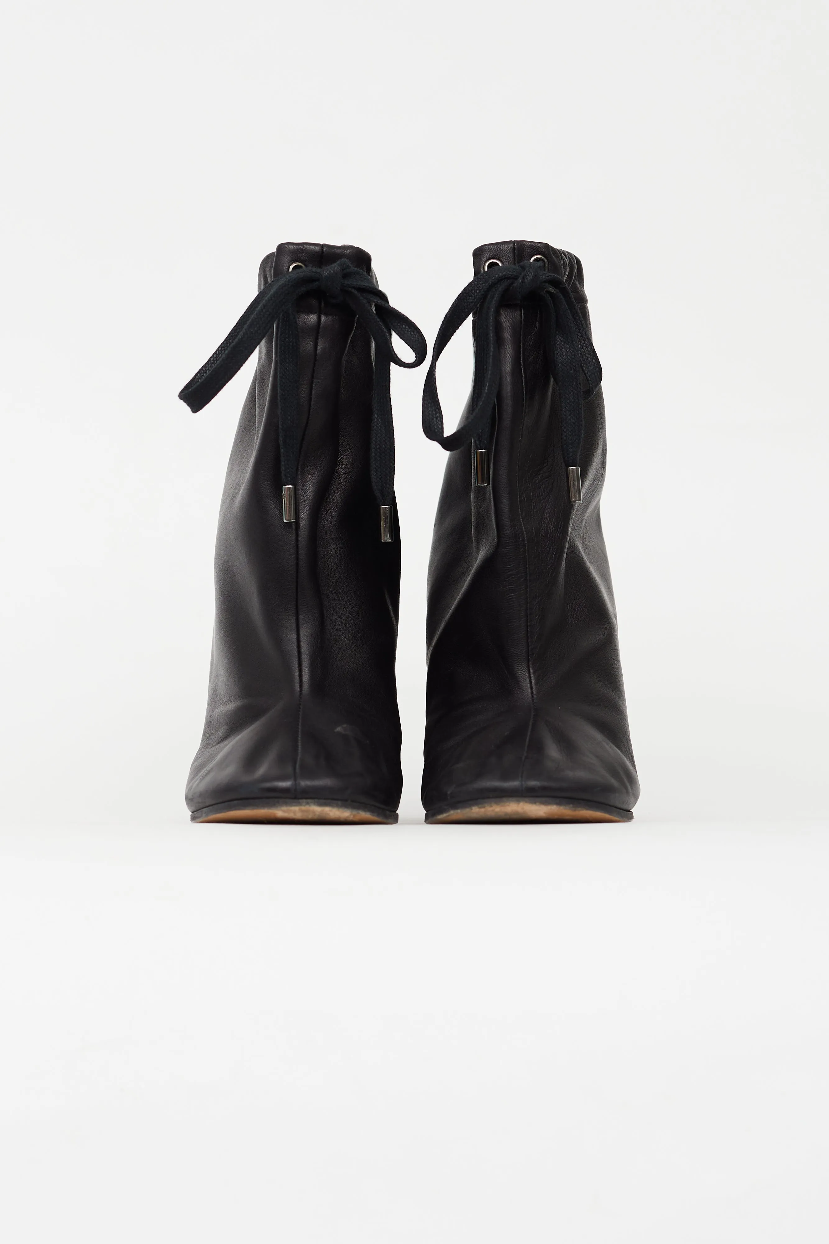 Black Leather Drawstring Boot