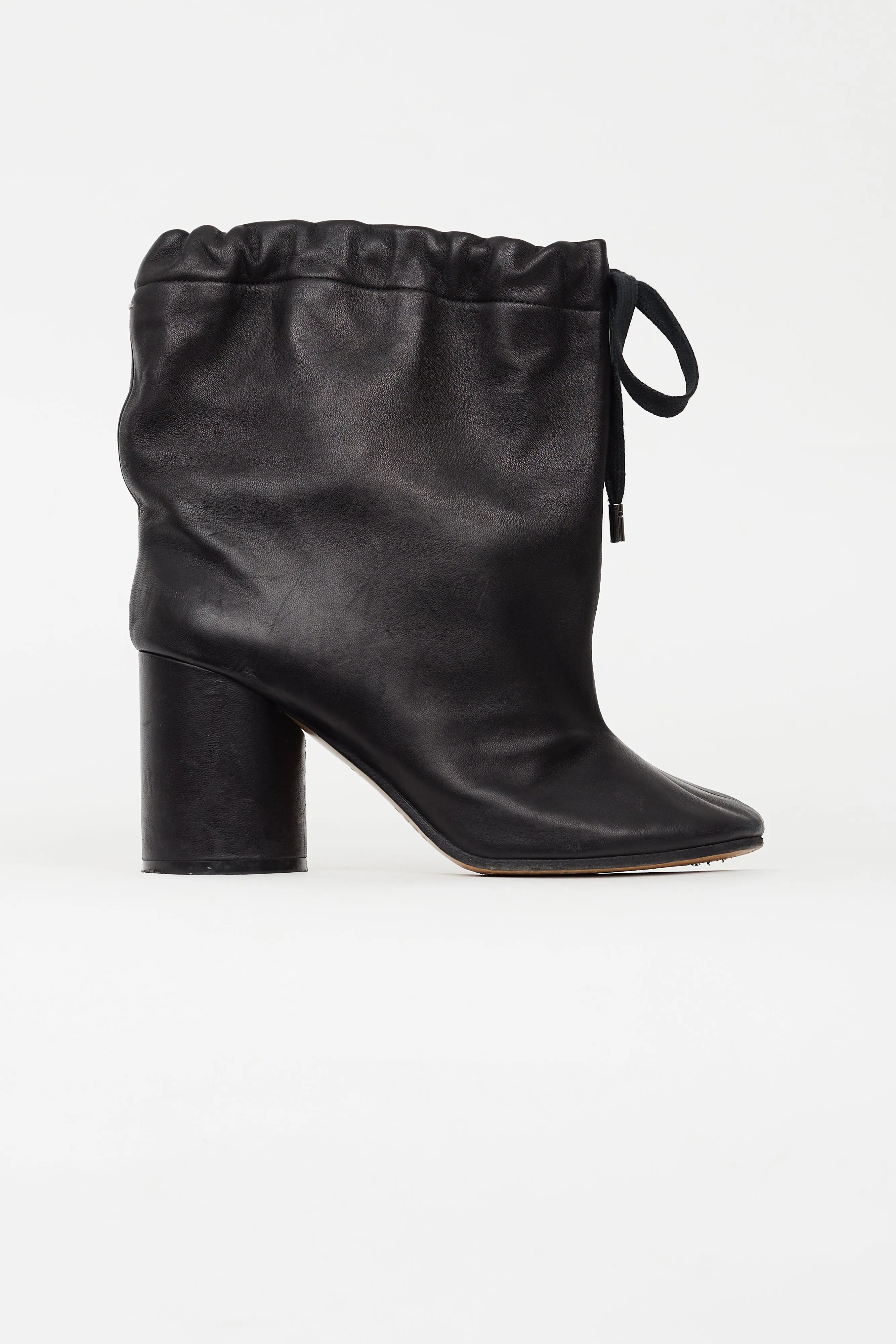Black Leather Drawstring Boot