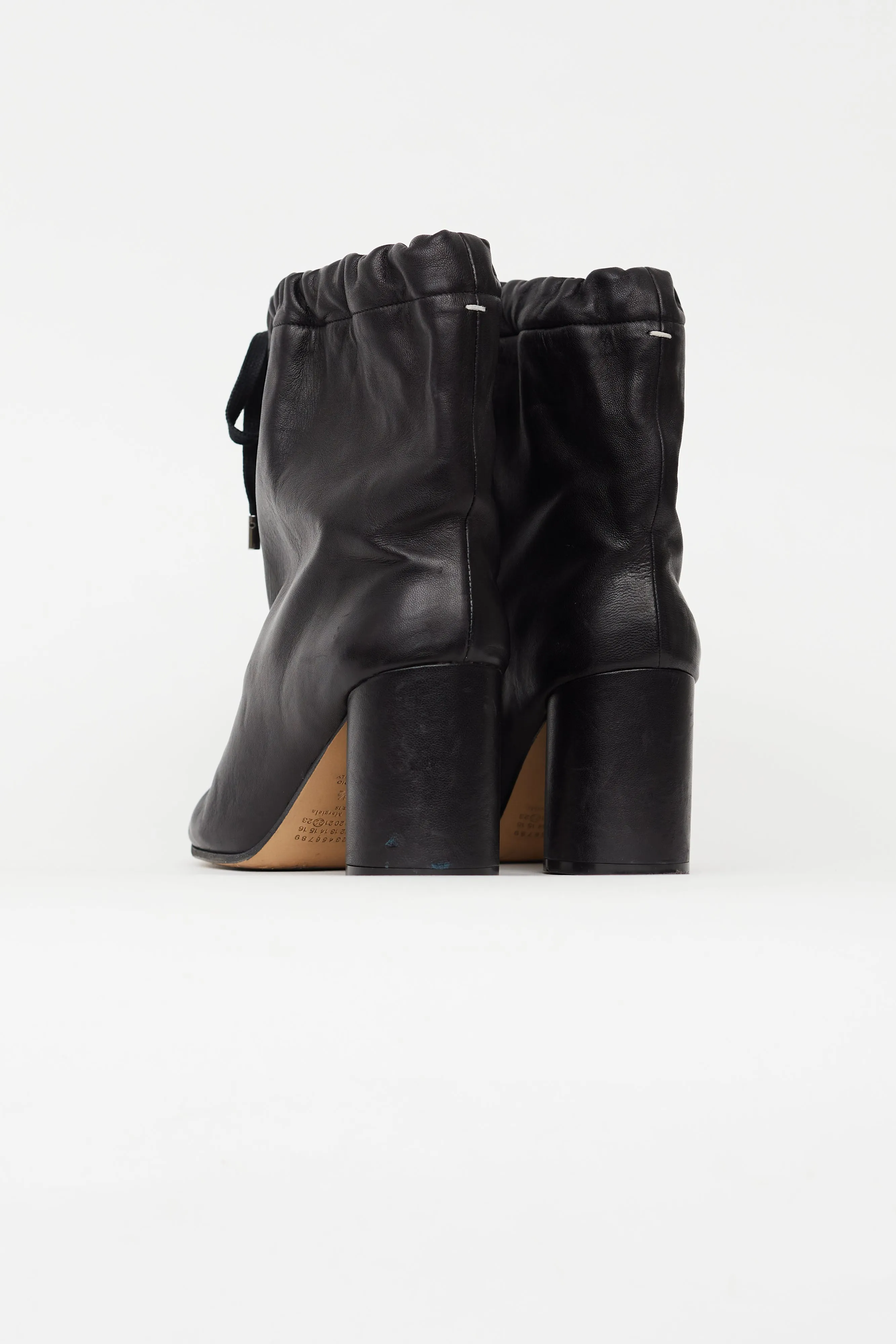 Black Leather Drawstring Boot