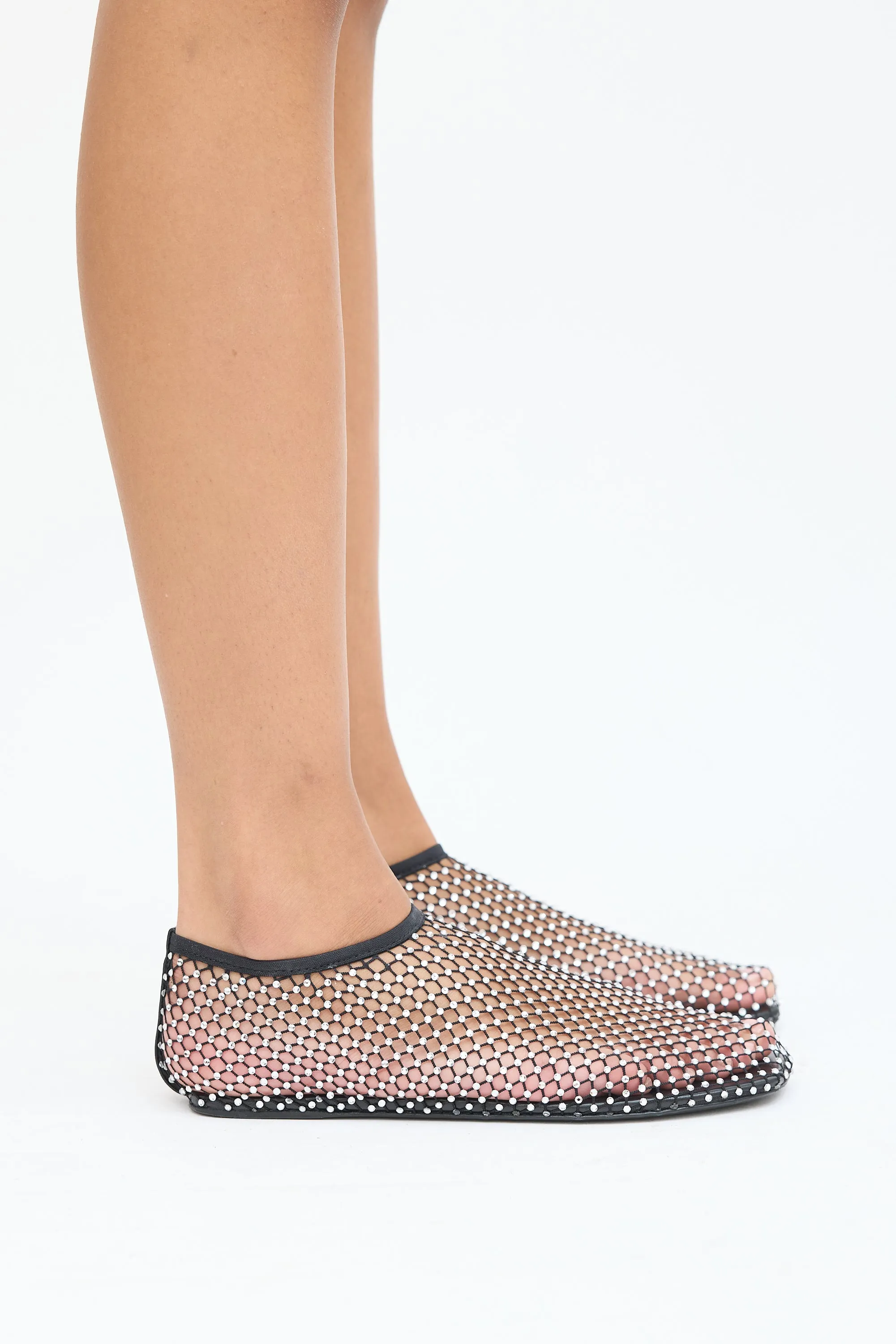Black Mesh Rhinestone Flat