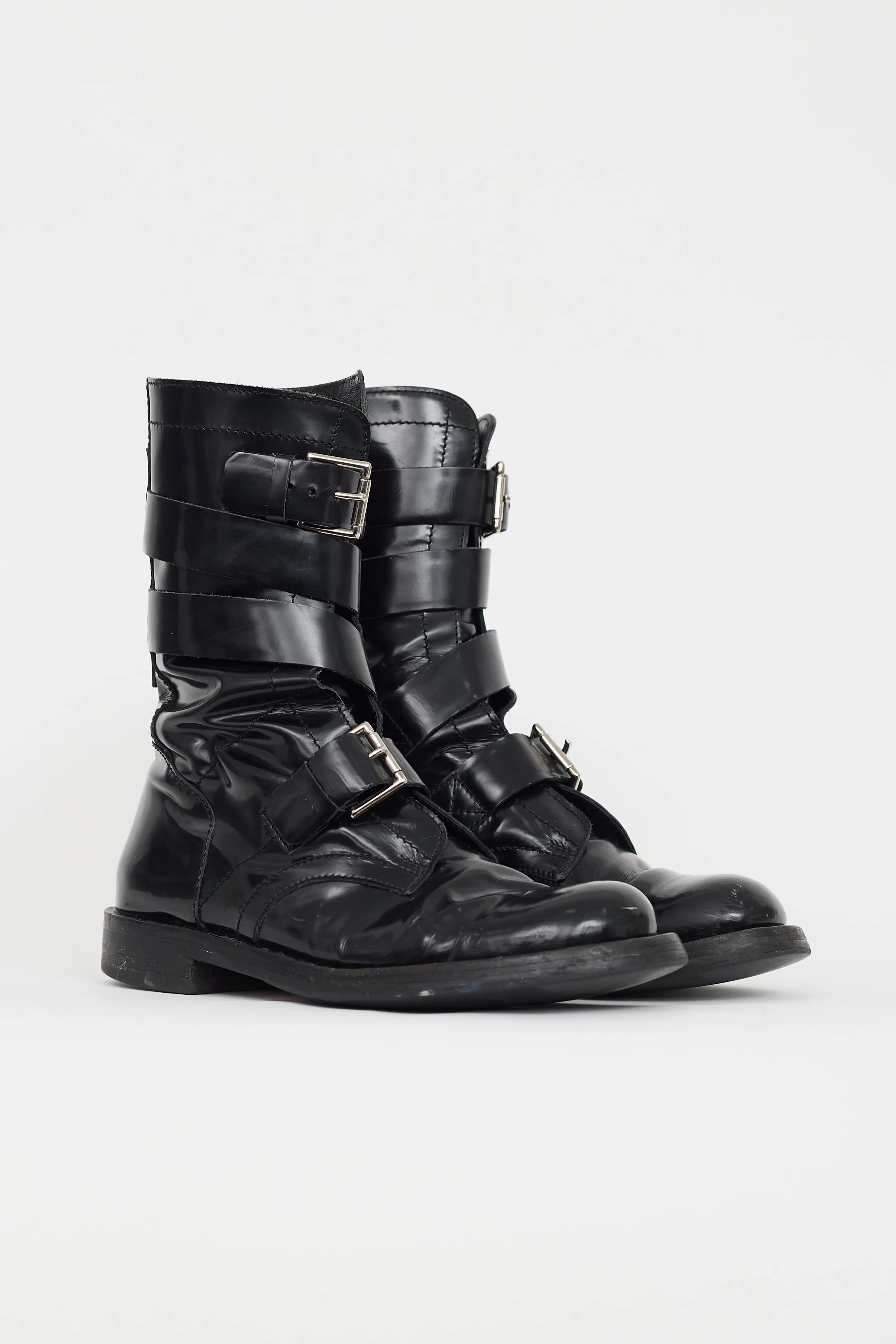 Black Patent Buckled Strap Boot