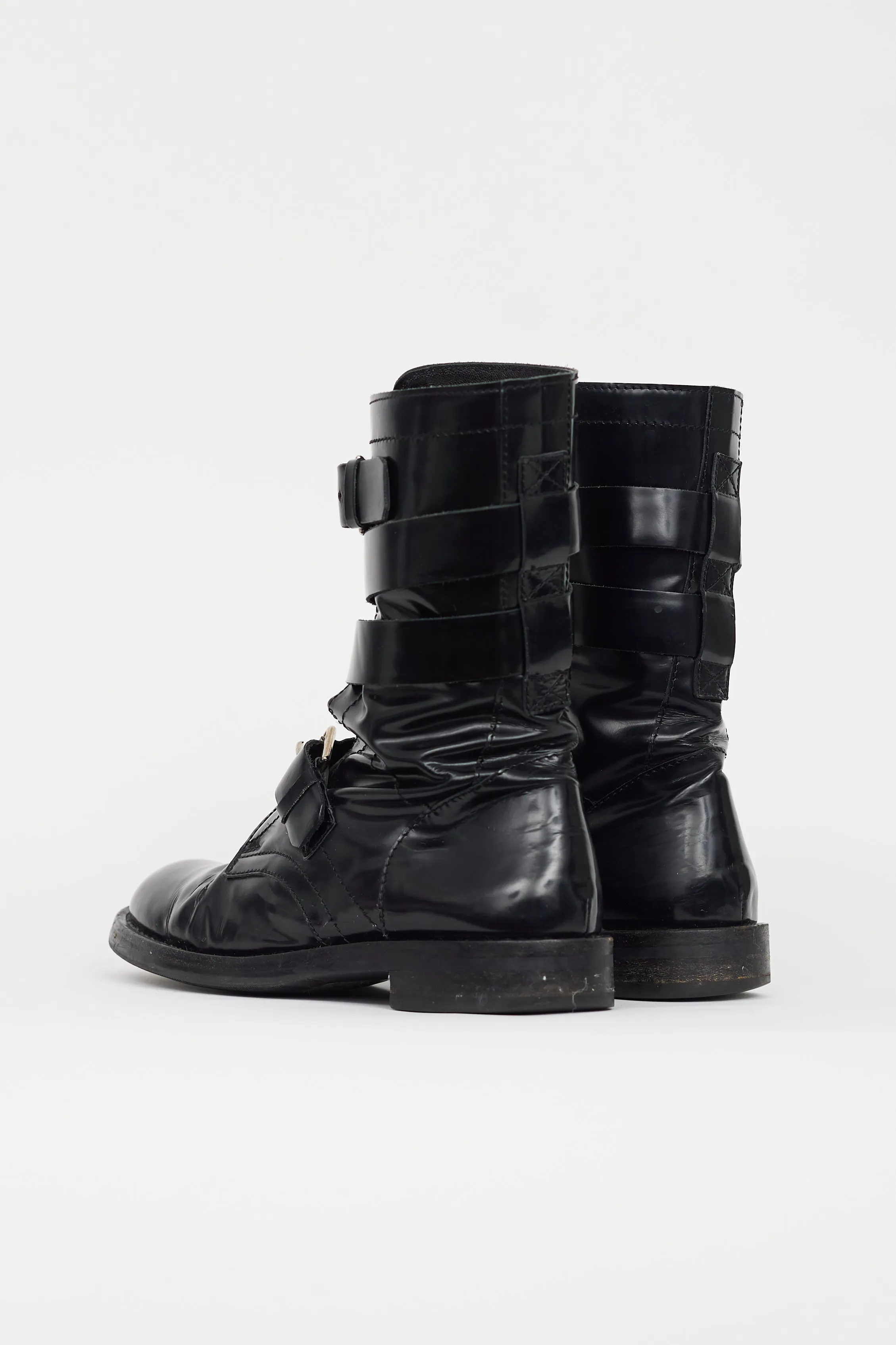 Black Patent Buckled Strap Boot