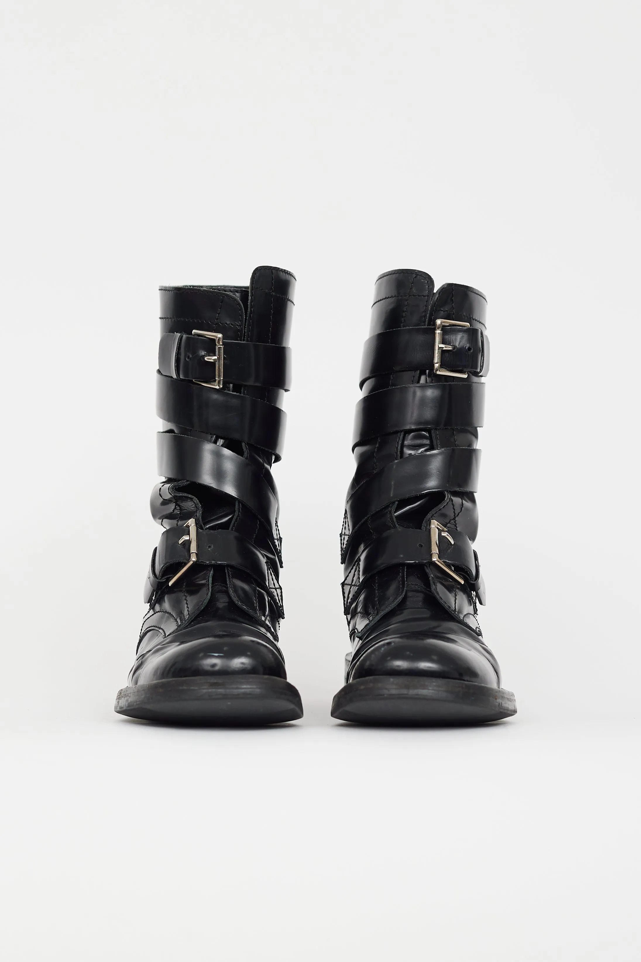Black Patent Buckled Strap Boot