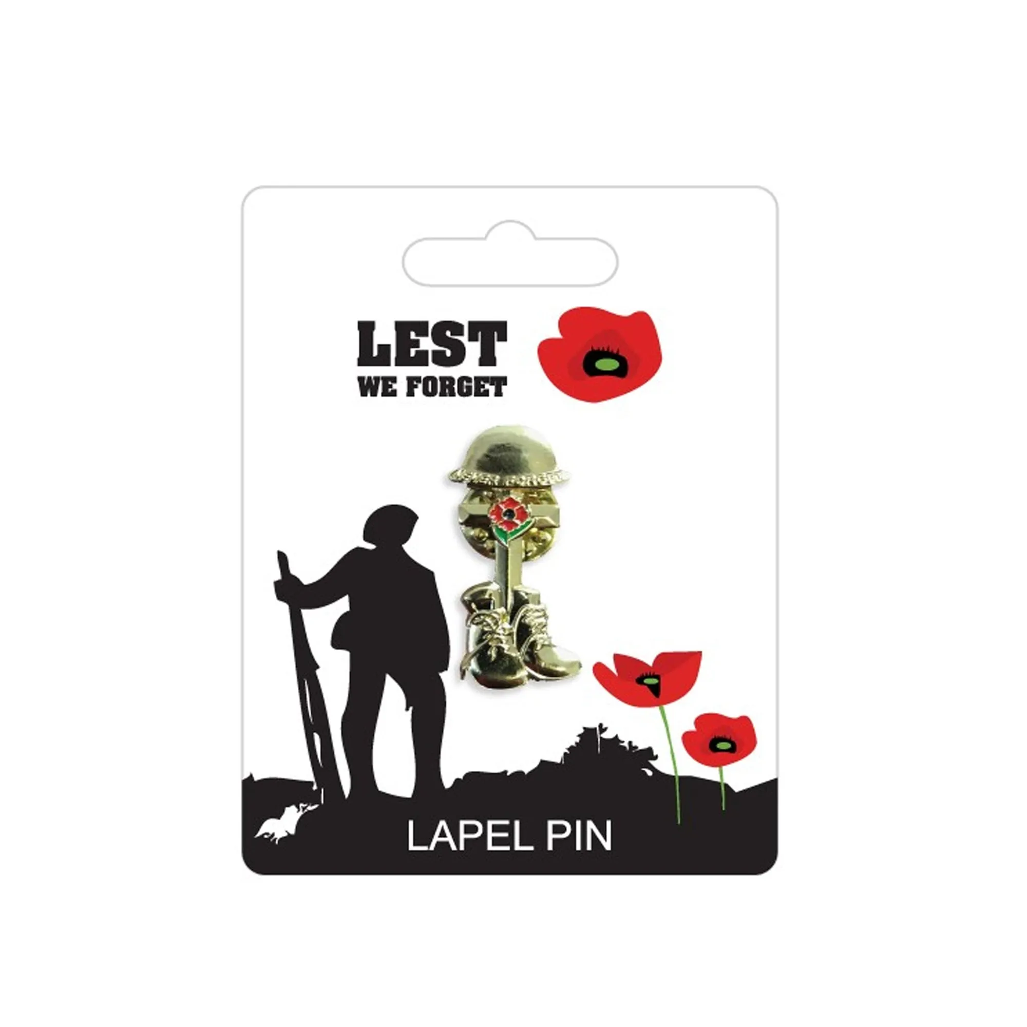 Boots, Helmet and Cross Poppy Lapel Pin
