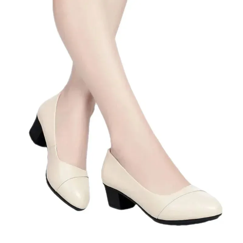 Fashion Women's High Heels - Patent Leather Work Shoes, Comfortable Square Heeled PU Leather Loafers, Talon Femme