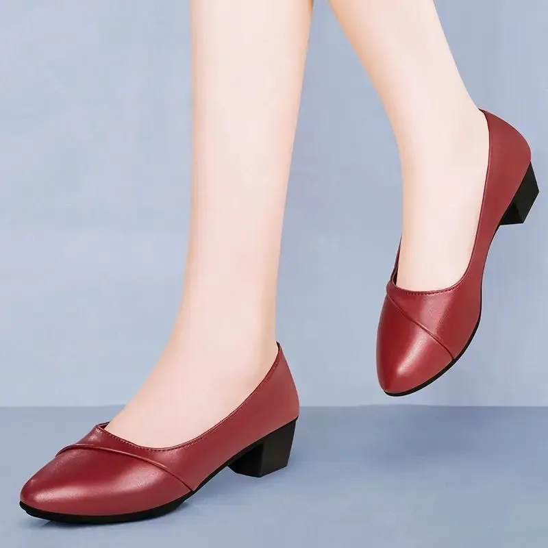 Fashion Women's High Heels - Patent Leather Work Shoes, Comfortable Square Heeled PU Leather Loafers, Talon Femme
