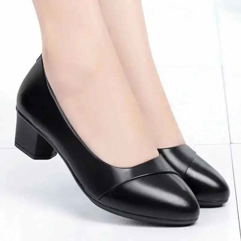 Fashion Women's High Heels - Patent Leather Work Shoes, Comfortable Square Heeled PU Leather Loafers, Talon Femme