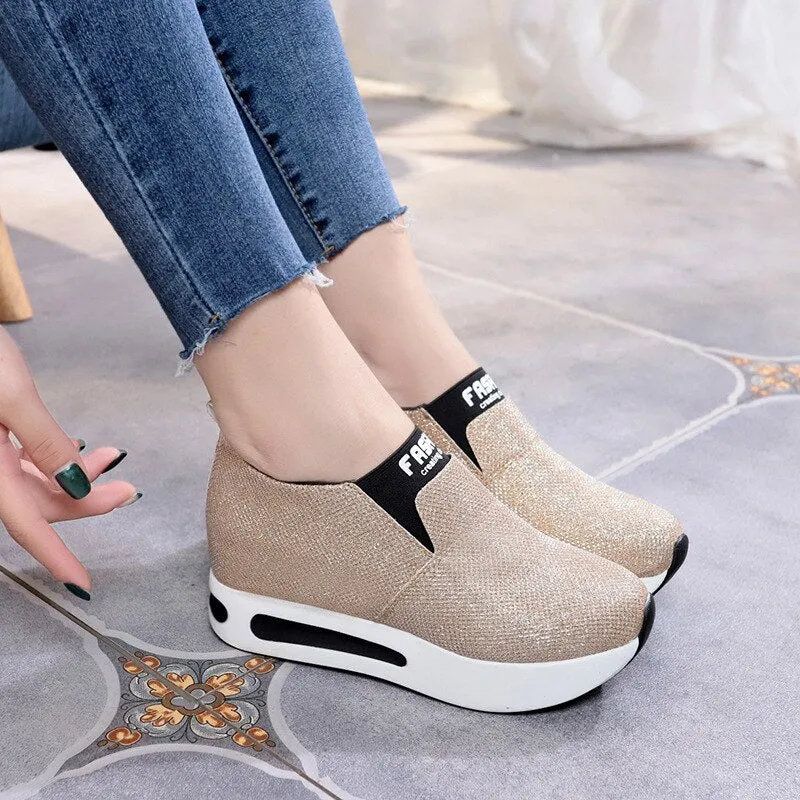 Femmes dame étudiants mode femmes Plimsolls Zapatillas augmenté rehaussé semelle mocassins décontractés mocassins plats loisirs