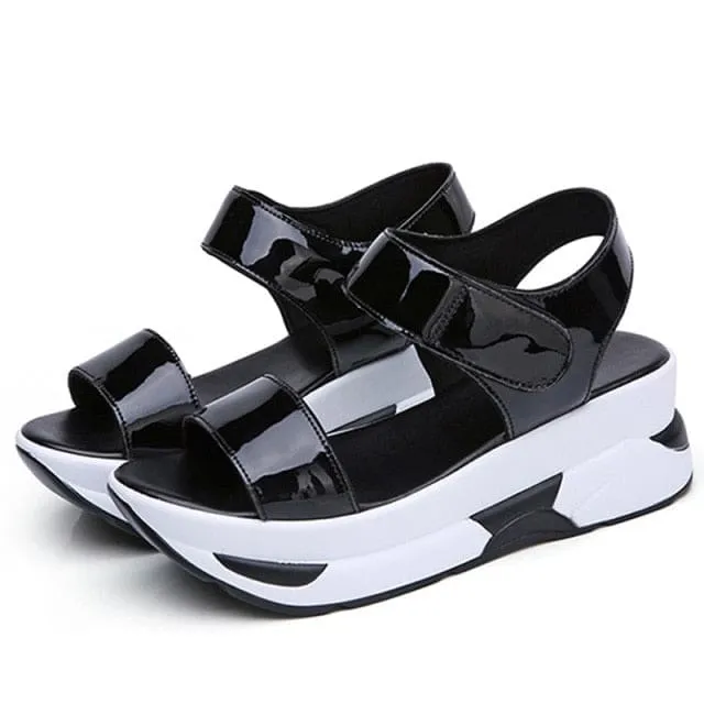 Flat Platform Golden Leather Comfort Casual Punk Lady Sandals