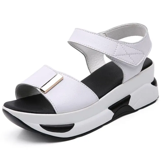 Flat Platform Golden Leather Comfort Casual Punk Lady Sandals