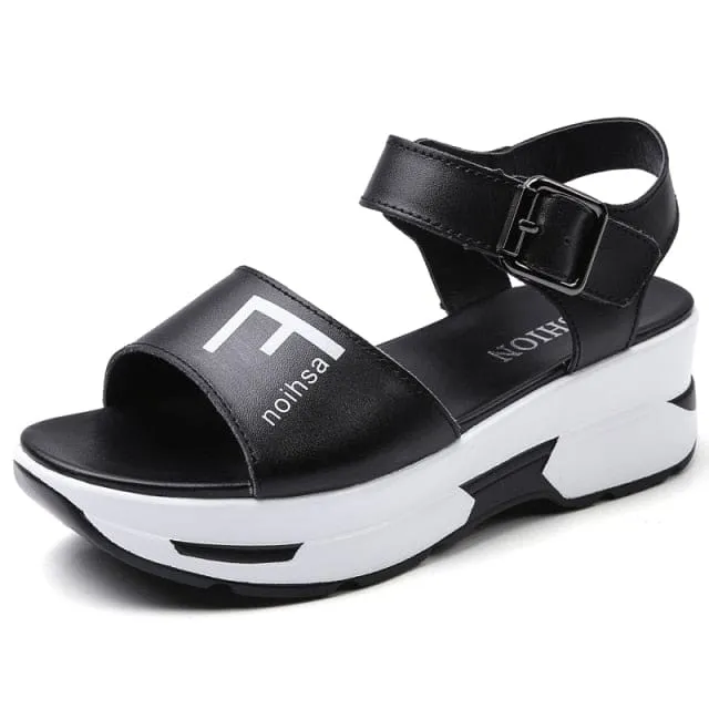 Flat Platform Golden Leather Comfort Casual Punk Lady Sandals