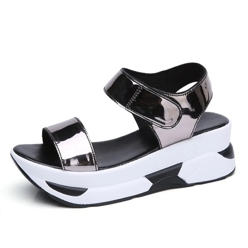 Flat Platform Golden Leather Comfort Casual Punk Lady Sandals