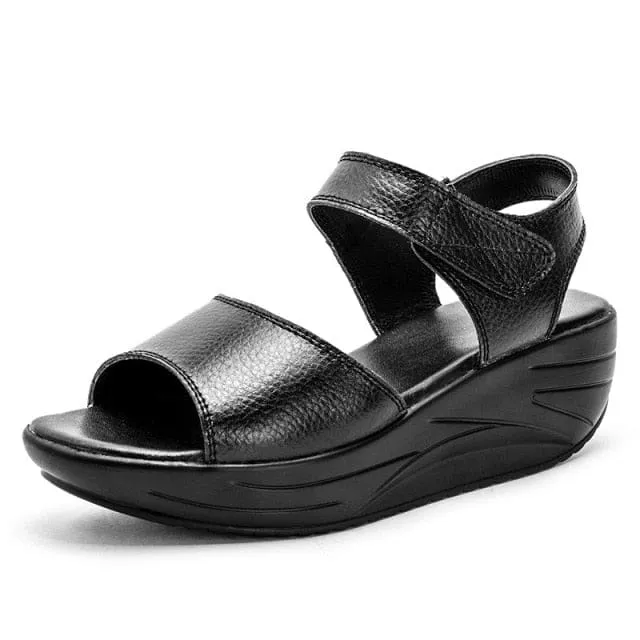 Flat Platform Golden Leather Comfort Casual Punk Lady Sandals
