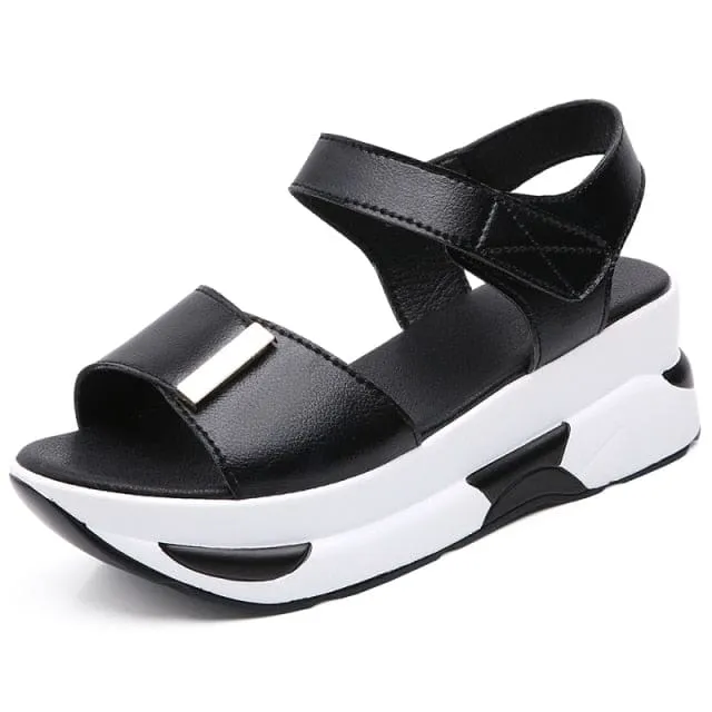 Flat Platform Golden Leather Comfort Casual Punk Lady Sandals