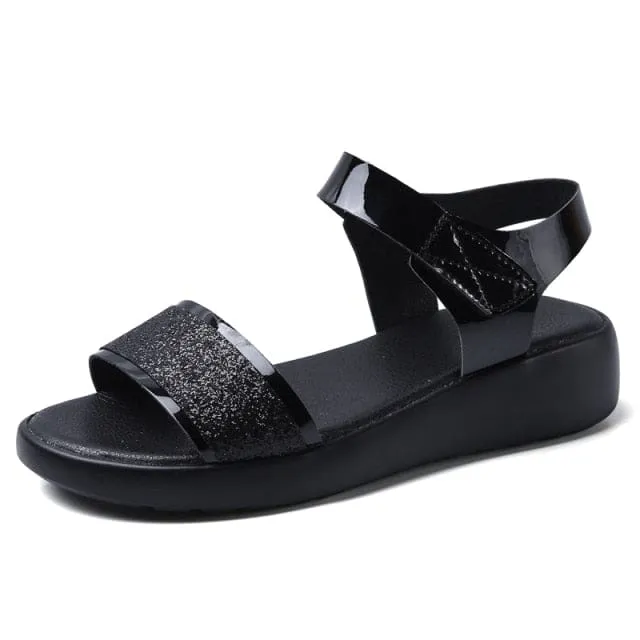 Flat Platform Golden Leather Comfort Casual Punk Lady Sandals