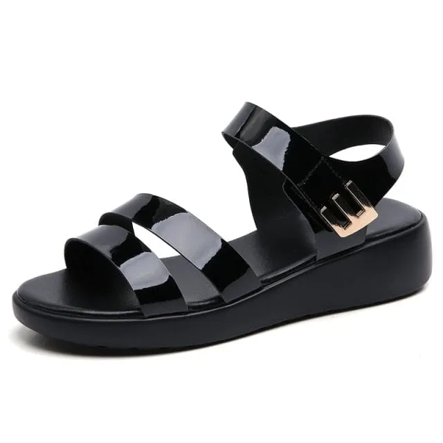 Flat Platform Golden Leather Comfort Casual Punk Lady Sandals