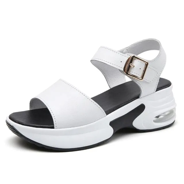 Flat Platform Golden Leather Comfort Casual Punk Lady Sandals