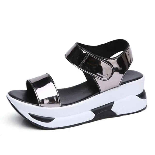 Flat Platform Golden Leather Comfort Casual Punk Lady Sandals