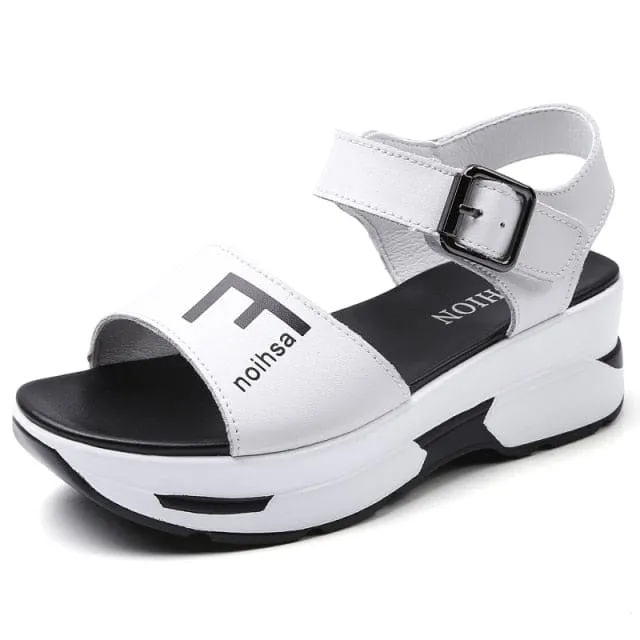 Flat Platform Golden Leather Comfort Casual Punk Lady Sandals