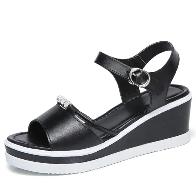 Flat Platform Golden Leather Comfort Casual Punk Lady Sandals