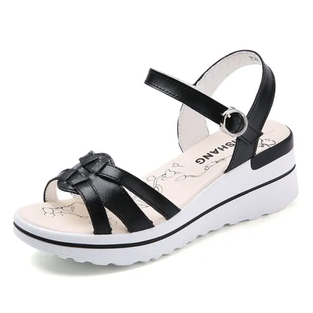 Flat Platform Golden Leather Comfort Casual Punk Lady Sandals
