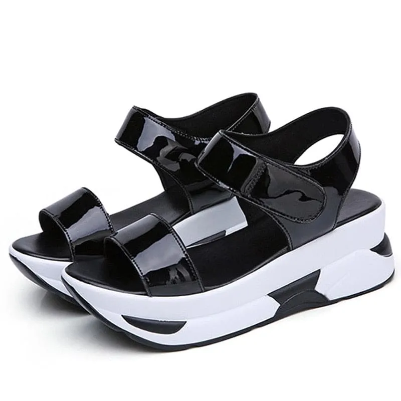 Flat Platform Golden Leather Comfort Casual Punk Lady Sandals