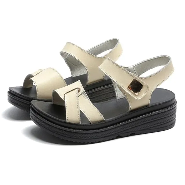 Flat Platform Golden Leather Comfort Casual Punk Lady Sandals