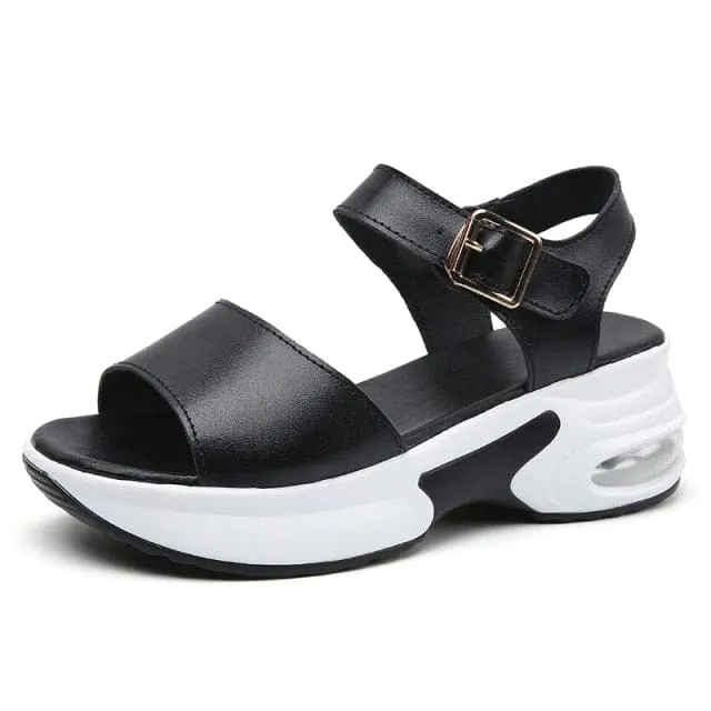 Flat Platform Golden Leather Comfort Casual Punk Lady Sandals